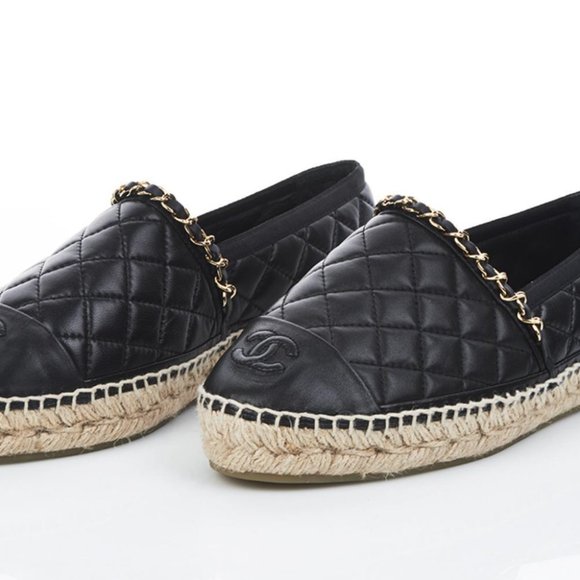 Chanel Quilted Black Leather Espadrilles - Picture 1 of 3